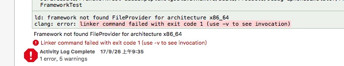 Xcode Framework not found FileProvider for architecture x86_64/arm64